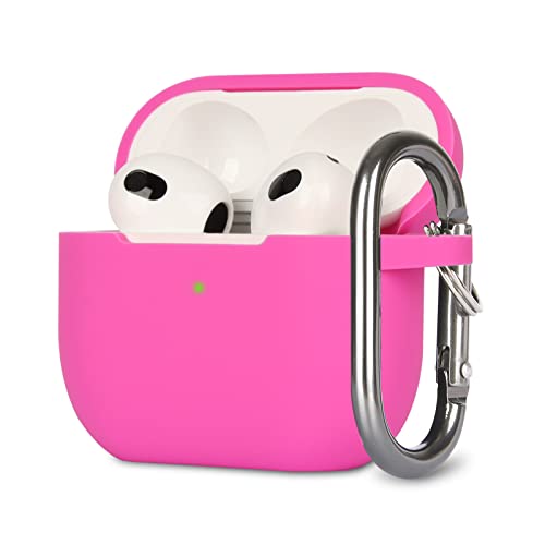 KOKOKA Case Cover Compatible with Airpods 3 Soft Silicone Skin Case Cover Shock-Absorbing Protective Case for Airpods 3rd Generation with Carabiner Front LED Visible Classic Pink