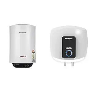 Crompton Amica ASWH-2015 15-Litre Storage Water Heater (Black and White) & Crompton Solarium Qube 15LTR, 2KW,5 Star-Rated Storage Water Heater (White & Black)