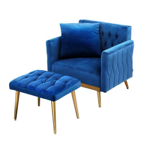 Artiss Armchair Ottoman Recliner Lounge Accent Chair Sofa Pillow Velvet Blue