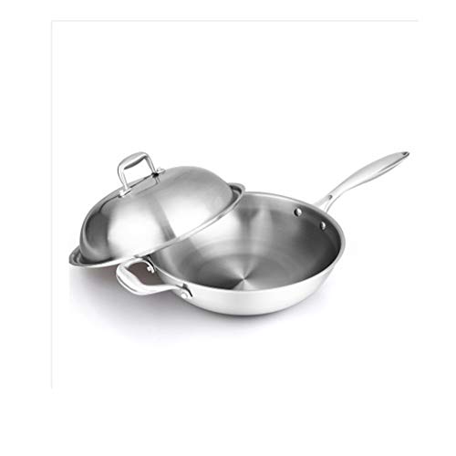 Wok grande antiadherente con tapa y fondo plano