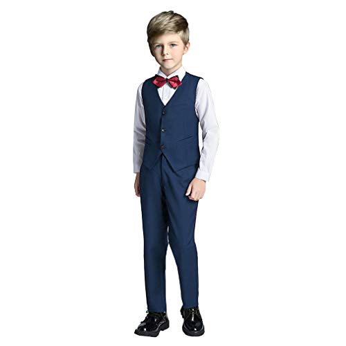 Fersumm Boy's 5 Piece Suits Slim Fit Dress Suit Set Complete Outfit, Blue(4 Pieces), 2T #TOP2