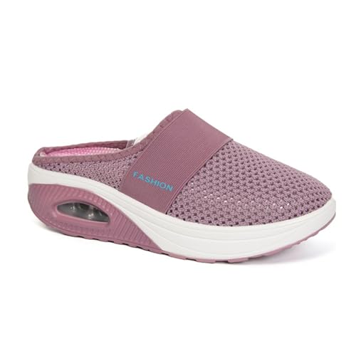 Rocky Green DAM HALKFRI SANDALS – ventilerande nät rund tå vardagliga tofflor – plattform kilklack tofflor – lätta husskor (flera färger), Rosa, 10/12.5 UK X-Wide