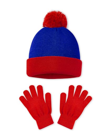 Halloween Cosplay Funny Beanie Hat and Gloves Character Park Knit Hat Winter Christmas Costume Accessories for Men Women Kids (Red)