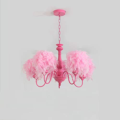 Lustre chambre fille plume rose réglable hauteur 65cm E14