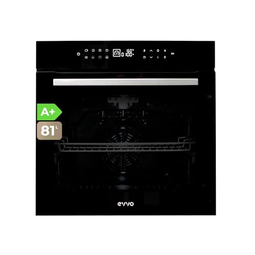 EVVO Horno Eléctrico Empotrable   Eficiencia A+, 81 L de Capacidad, Función Airfryer, 14 Programas, Temporizador, Display Digital, Control Táctil, Guía telescópica, Modelo: H26 (Negro)