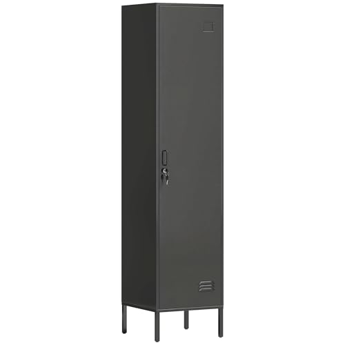 HOMCOM Metallshrank Spind Abschließbar Schließfachschrank mit Kleiderstange Namensschildhalter Lüftungsschlitze und Ablage Kleiderschrank Aufbewahrungsschrank 40x40x179cm Schwarz