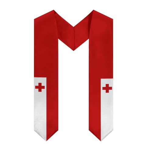 Tonga Tongans Flag V-Neck Graduation Shawl Sash, Double sided Graduation Scarf Stole Graduation Shawl for International Students