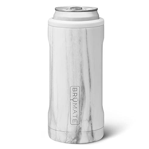 BrüMate Hopsulator Slim Can Cooler Insulated for 12oz Slim Cans | Skinny Can Insulated Stainless Steel Drink Holder for Hard Seltzer, Beer, Soda, and Energy Drinks (Carrara)