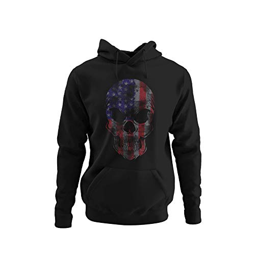 knut Fashion & Streetwear Men's Pullover America Hoodie Men USA Flag Unisex US Flag Skull Jumper Hoodie Sweatshirt Top Made of Cotton Black White S-5XL, black, XL