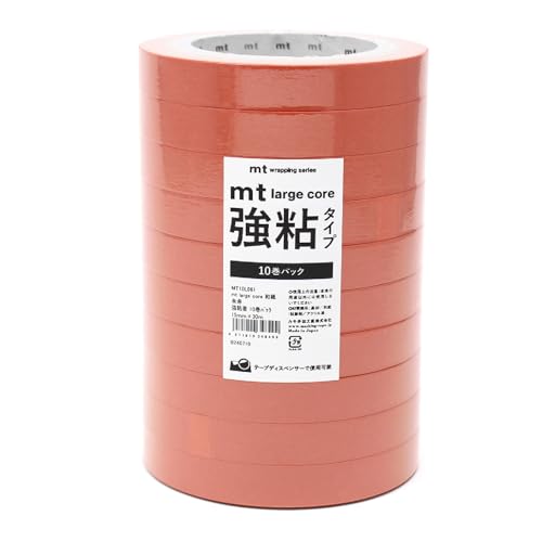 カモ井加工紙 マスキングテープ mt large core 太芯テープ 強粘着 和紙 15mm×30m 大容量 10巻パック 無地 朱赤 MT10L061