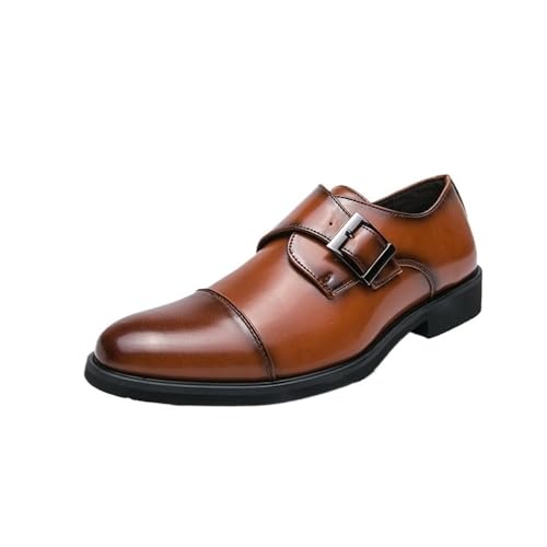 Men's Leather Dress Shoes Formal Business Casual Slip On Pointed Toe Single Buckle Comfort Oxfords Shoes