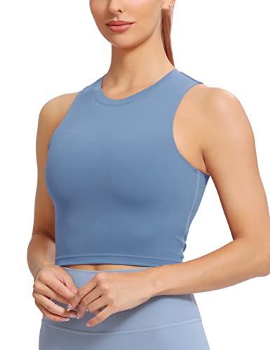 Natural Feelings Sports Bras For Women Removable Padded Yoga Tank Tops Sleeveless Fitness Workout Running Crop Tops Ink Blue #TOP19