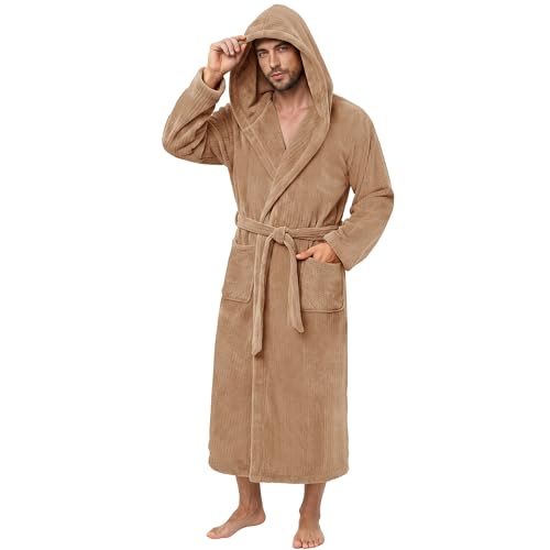 Image of PJGGZ Men's Bathrobes with Hood, Soft Long Towel Robe for Men - Super Absorbent Quick Dry yet Warm