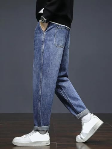 Image of Men's Loose Fit Denim Jeans | Mid Rise Straight Baggy Fit | Stretchable Casual Streetwear Jeans for Men