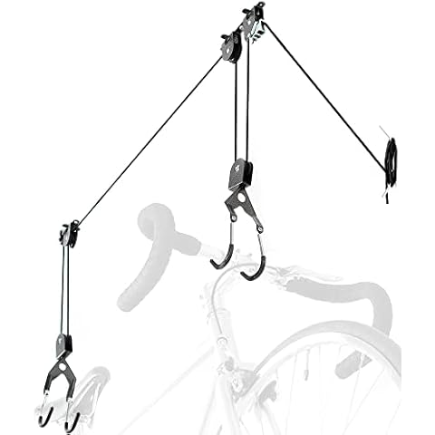 Delta Cycle Bike Storage Hoist for Garage Bicycle Hooks Pulley System - Auto-Locking Ceiling Bike Rack with 50 lb Capacity - Kayak Hoist Straps - Bike Hangers for Garage Ceiling up to 12 Ft Cover