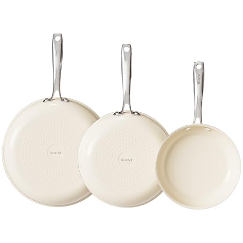 Redchef Juego de sartenes antiadherentes, sartenes de cerámica de 20, 24 y 28 cm, sartenes no tóxicas para cocinar, juego de sartenes de cerámica de 8 a 11 pulgadas, sin PFAS y PTFE y PFOA con mango
