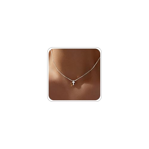 Poxtex Silver Cross Necklaces for Women Dainty Small Choker Necklace Delicate Minimalist Sterling...