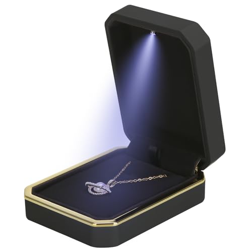 Luxury LED Pendant Necklace Gift Box with LED Light, Velvet Jewelry Storage Display Case for Proposal Engagement Wedding Anniversary Birthday(Black) - Image 2