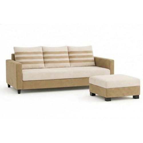 Image of Cavina 4 Seater L Shape Sofa Set with Movable Ottoman | Flexible Left or Right Layout | Luxury Velvet Suede Fabric | Modern Living Room Sofa | Cream-Beige