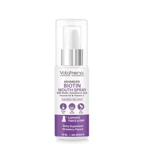 Image of Volamena Nutrition Advance Biotin Mouth Spray With Biotin, Vitamin C, D3 & B-7 for Plump & Clear Skin, Strong and Healthy Hair Growth, Strawberry Flavour, 50 ml