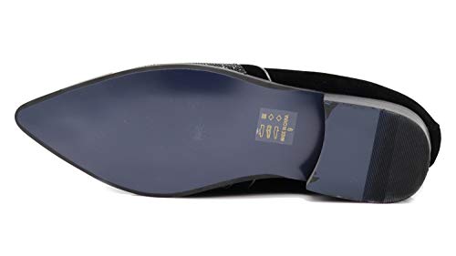 Image of Enzo Romeo Crisiano Men Rhinestone Chrome Toe Suede Pointy Dress Loafer Slip On Shoes