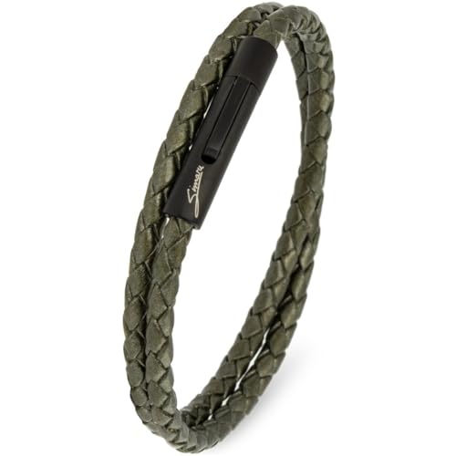 Simaru Lederarmband, 4mm geflochten zum Wickeln für Frauen & Männer, Echtleder-Wickelarmband mit Edelstahl Hakenverschluss, Premium-Qualität ((39cm Lenght - M), Oxyd)