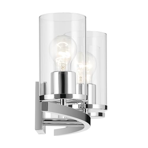 Image of Kichler Crosby 4-Light Bathroom Vanity Light Fixture with Clear Glass in Chrome, Modern Wall Mount Over Mirror Lighting for Bathroom, 31.25 inch x 8.75 inch, 45498CHCLR