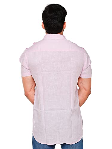 Image of Mens Cotton Linen Half Sleeve Plus Size Short Kurta