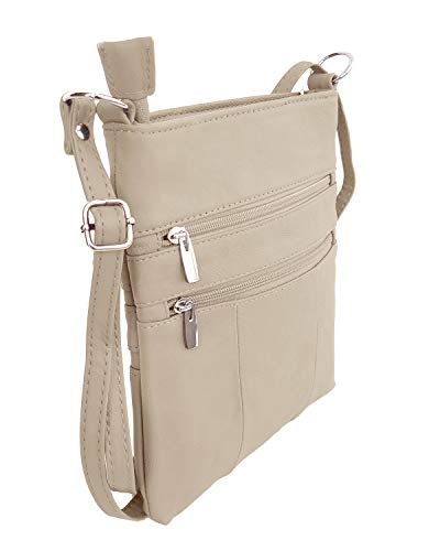 Roma Leathers Mini Cross Body Purse - Multi Pocket Double Zipper Handbag - Premium Cream Leather - Adjustable Shoulder Strap - Convenient Travel Bag - Designed in the U.S.A.3
