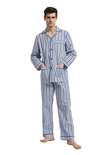 Image of GLOBAL Mens Pajamas Set, 100% Cotton Woven Drawstring Sleepwear Set with Top and Pants /Bottoms