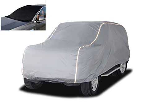 ANITANT 9 Layers Large SUV Car Cover(Gift Windshield Cover) Winter Summer Car Cover Full Size SUV Cover Waterproof All Weather SUV Car Tarp FIT Chevy Tahoe Clam Yukon Hummer H2 All SUV 201\" to 215\"