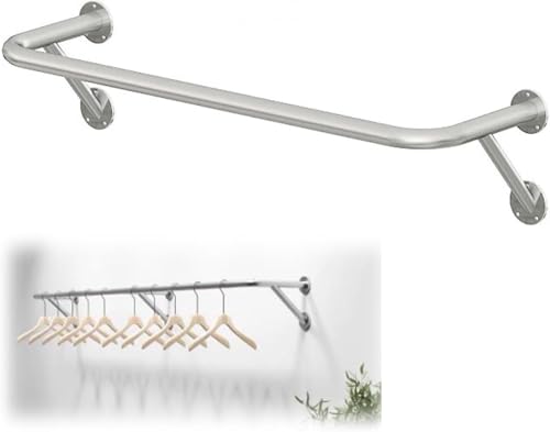 Hubiuyo ディスプレイスタンド ディスプレイラック 壁に取り付けられた棚 壁掛け洋服ラックハンガーパイプ壁付け ハンガーステンレス ウォールハンガー おしゃれ 大容量ラック 省スペース 衣類収納 頑丈 組立簡単 (120cm)