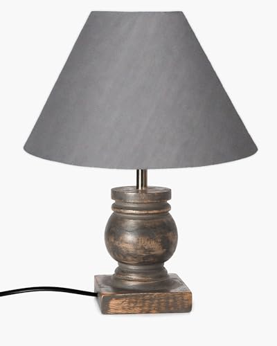 Image of Homesake Small Table Lamp for Bedroom Living Room Simple Retro Grey Distress Wood Grain Farmhouse Bedside Lamps Suitable for Nightstand, Desk Light, Gift, Trophy, (Grey Cone Shade)