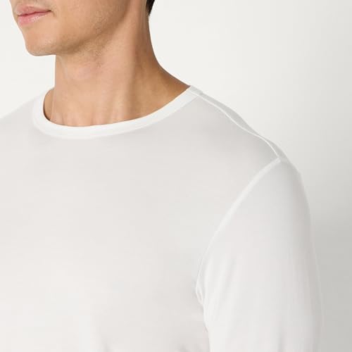 Amazon Essentials Camiseta Interior de Manga Larga, de Tela Modal, Supersuave Hombre, Pack de 2, Blanco, L