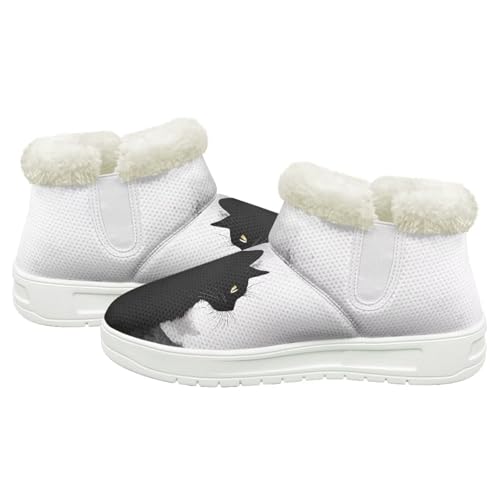 Howilath Cat Print Winter Boots for Women Flannel Snow Shoes Memory Foam Short Ankle Boots for Travel Hiking4