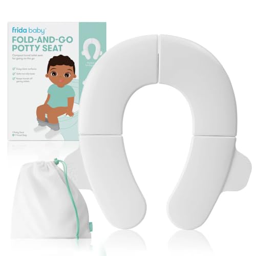 Frida Baby Asiento plegable para orinal de viaje para niños y niñas, se adapta a inodoros redondos y ovalados, base antideslizante, asas, incluye bolsa de viaje gratis