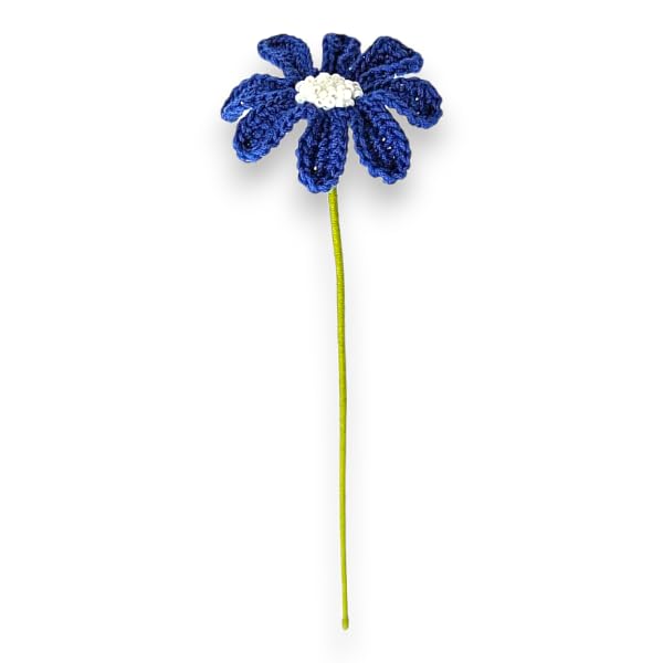 Happy Threads| Daisy Dreams, Eco-Friendly Handcrafted Single Stem Crocheted Flowers - Child-Safe, Lead-Free, Sustainable Decor & Gift Solution (Dark Blue)