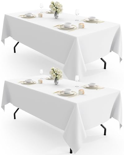 Pureegg Table Cloth - Polyester Table Cloth for Rectangle Table 150 x 210cm Tablecloth Decorative Tablecloths for Parties Dinings Picnics Washable & Ironable White 2 Pack