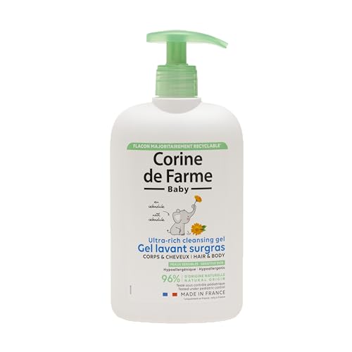 Corine de Farme - Gel Lavant Surgras Bébé au Calendula - Corps et Cheveux - Hypoallergénique, Peaux Sensibles - Fabrication 100% Française - 500ml