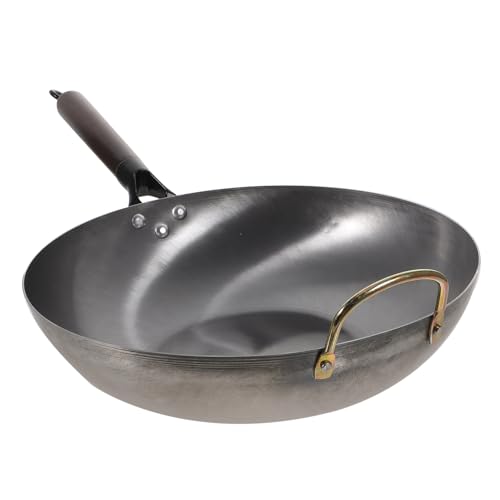 Wok de hierro con mango de madera para cocinar miniatura 1