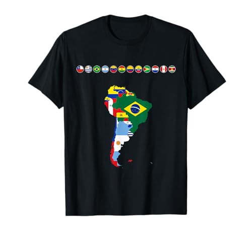 Südamerika, südamerikanische Flaggen, Südamerika-Kart T-Shirt