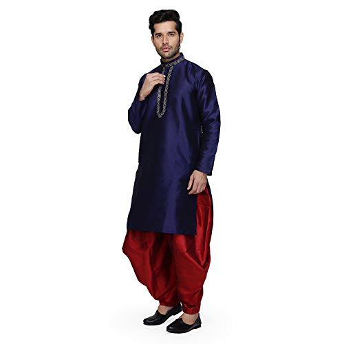 Kurta Salwar de mezcla de seda hombre azul granate 44 ropa tradicional india 4