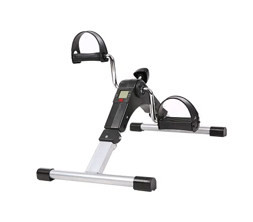 LAZY SPORTS Pedales Estaticos,Pedaleador Plegable LCD Pantalla,Mini Bicicleta Estática,Máquina de Brazos y Piernas Rehabilitación para Hacer Ejercicio en Casa con Correas y Almohadilla Antideslizante