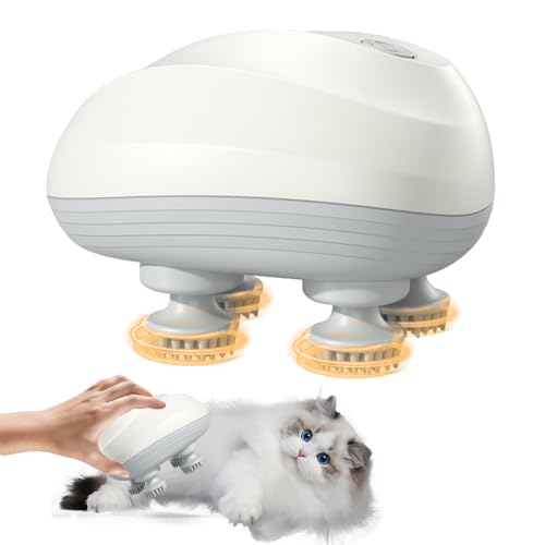 RNPKZ Elektrisches Kopfmassagegerät Kopfmassagegerät Elektrisch IPX7 Wasserdicht Katzen Massagegerät mit 4 Massageköpfen Kopfhaut-Massagegerät für Ganzkörpermassage HundeköRper Haarwachstum (Weiß)