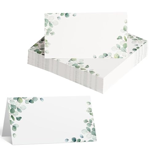 SYEYCW 100 peças marcassites casamento, cartões de lugar para mesa, nome do cartão de mesa, dobráveis de Eucalipto folhas verdes, para casamentos, aniversários, banquetes e festas