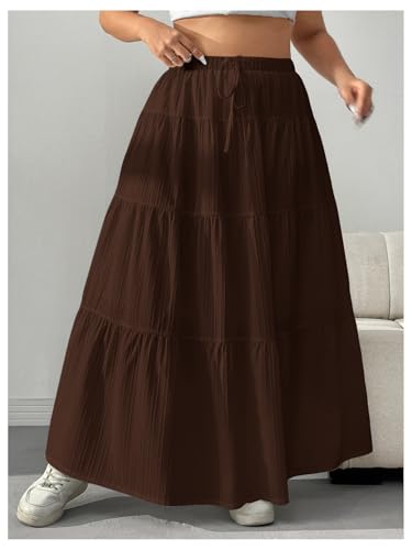 Image of Verdusa Women's Long Maxi Skirt Boho Flowy Flared Ruffle Skirts 2026 Beach Vacation Summer Going Out Outfits