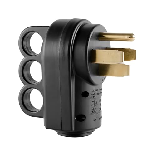 HZEL RV Male Replacement Plug 50 Amp 125/250 Volt Heavy Duty Caravan Electrical Power Connector with Ergonomic Grip Handle Motorhome Electrical Plug Universal for Camper Caravan Trailer