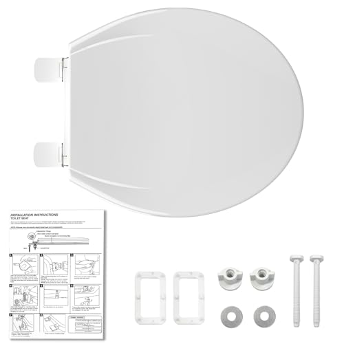 Round Toilet Seat with Built-in Toddler Seat for Easy Potty Training – Slow Close Feature,Easy Install and Clean, Perfect for Both Adults and Children,White and Blue