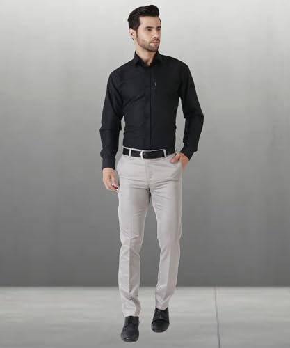 Image of MALENO Men's Slub Effect Solid Trouser | Classic Slim Fit Formal Trousers for Men | Slim Fit Trousers for Men