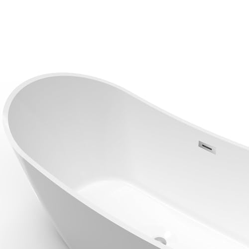 Image of 59 Inch Freestanding Bathtubs Acrylic Free Standing Bathtub, Modern Soaking Tub with Integrated Overflow & Chrome Drain for Bathroom Remodel